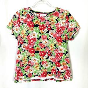 Charter Club Luxury 100% Pima Cotton Floral Short Sleeve Tee Shirt Womens Large